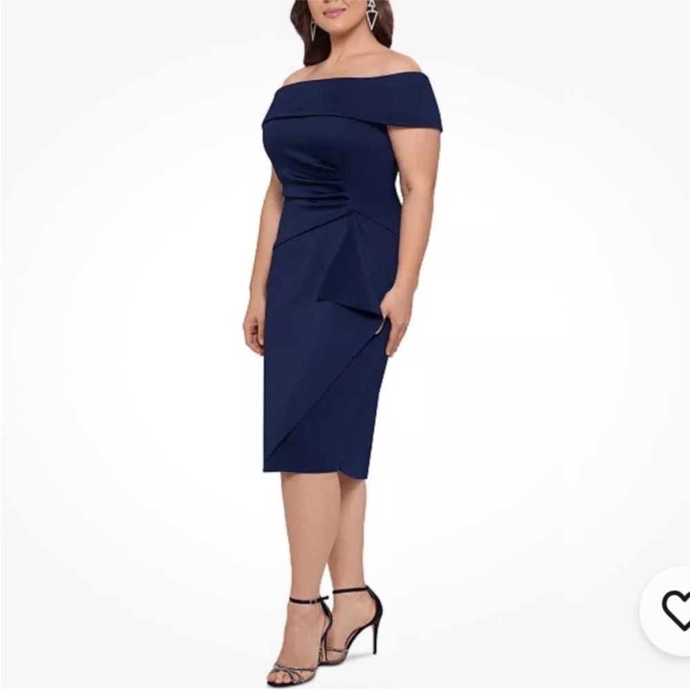 Elegant Off-Shoulder Navy Midi Dress